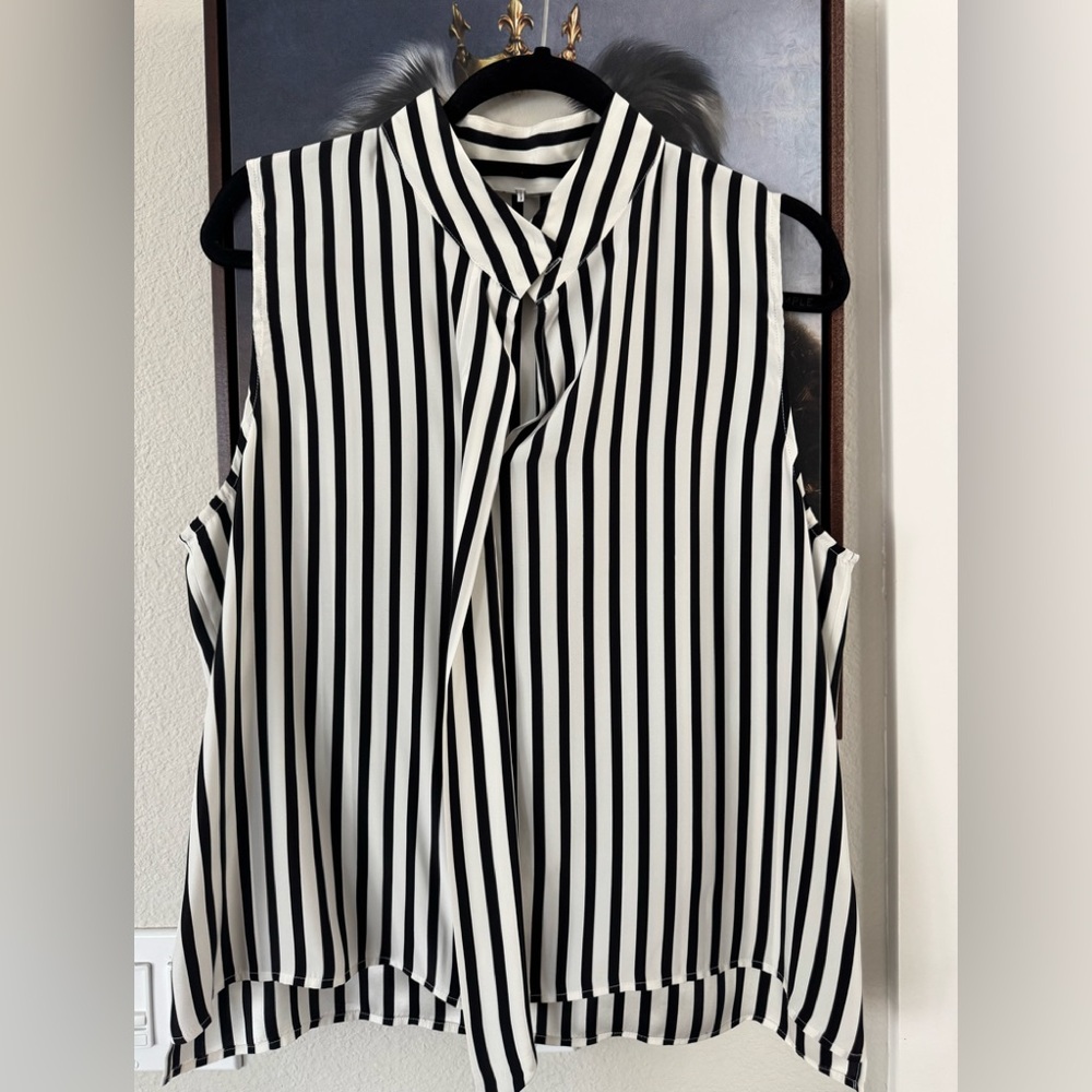 Frame Denim Black and White Striped Blouse